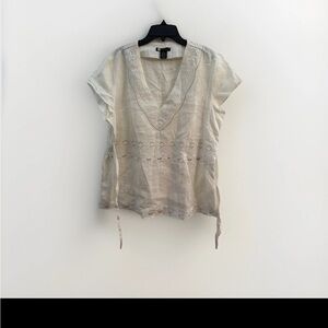 Carole Little Linen beaded  Embroidered Tops white Womens Beach Lagenlook XL two